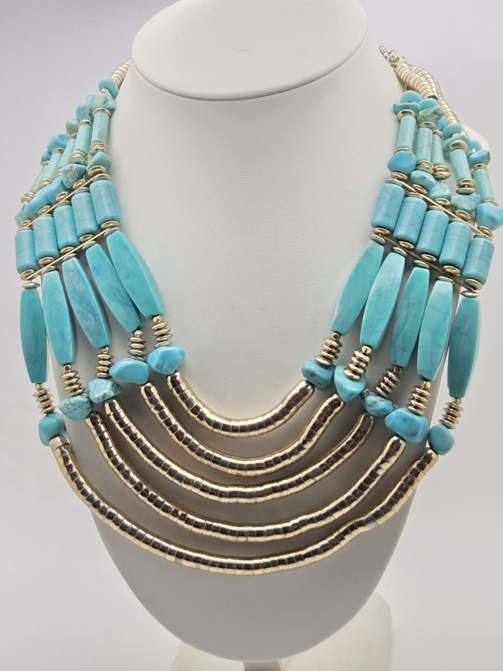 Chico's Turquoise Blue Multi Strand Bib Statement Necklace 22"